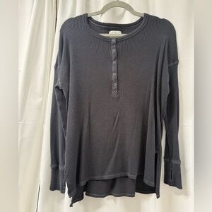 Aerie OFFLINE Waffle Knit Long Sleeve Henley Top Gray Size S